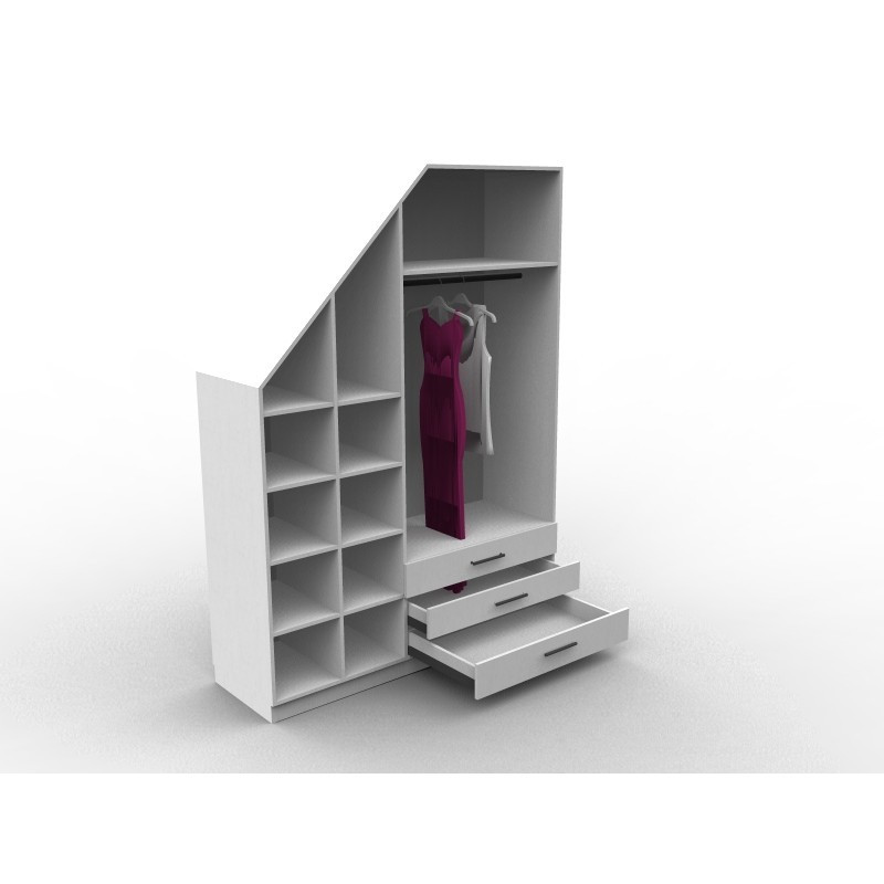 Meuble sous escalier avec dressing, modèle Eme, configurable et personnalisable, meuble sur mesure